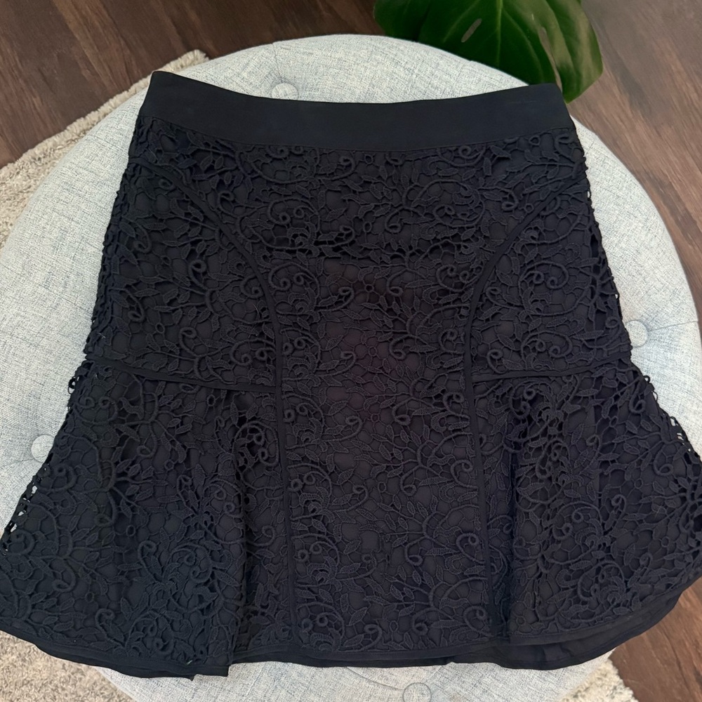 Rebecca Taylor💎Black Lace Silk Eyelet Mini Skirt Sz 6 Medium Retail $295 EUC!